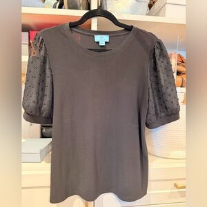 CeCe Black Puff-Sleeve Knit Tee